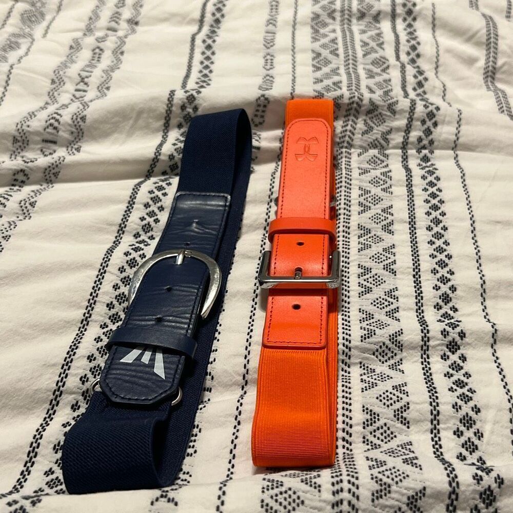 Girls Softball Belt Bundle – Under Armour Orange Elastic Belt & Navy Blue Stretc